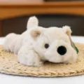 Cute white plush puppy toy, soft stuffed animal for kids gift, home decor and hugging companion. - Prone Position / 22cm / Off-White