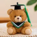 Süßer Abschluss Teddybär Plüschtier Doktor Puppe mit Mütze und Quaste als Geschenk. - Brauner Abschluss-Bär (grüne Quaste, Logo anpassbar)