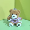 Cute plush teddy bear keychain detail, soft stuffed animal toy pendant with purple hoodie. - 15cm Colorful Cord / Purple