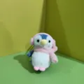 Cute plush penguin pendant with earmuffs and pink scarf, soft toy bag charm keychain decoration - 12cm Flat Split Ring / Blue