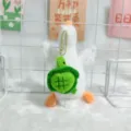 Portachiavi anatra bianca in peluche con zaino tartaruga, vista dettagliata del ciondolo. - Catenina a sfere ordinaria da 12 cm / Tartaruga a trazione