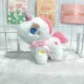 Grazioso ciondolo portachiavi in peluche unicorno con criniera rosa e ricami. - Catena a Sfere 10CM / Bianco