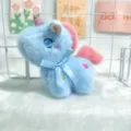 Simpatico giocattolo sospeso in peluche unicorno blu con criniera rosa, fiocco, borsa morbida. - Catena a Sfere 10CM / Blu