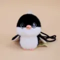 Cute small bird plush toy pendant detail, soft fluffy black and white toy with hanging cord. - Titmouse - Black