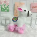 Cute plush horse pendant keychain fluffy toy with pink ears and cute saddle design detail. - Saddle / White