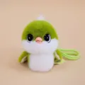 Close-up detail of cute green and white bird plush toy pendant with strap. Soft toy accessory. - Titmouse - Green