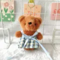 Plush bear keychain cute plaid dress toy bag pendant fluffy doll keyring accessories - 15cm Ordinary Flat Ring / Brown Bear in Blue Skirt