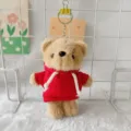 Cute plush bear keychain, fluffy animal doll pendant with red hoodie, bag decoration. - Add Hoodie with Printable Logo (Consult Customer Service)