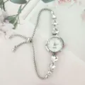 Elegant women quartz watch with heart crystal bracelet and adjustable silver metal strap - Silver Case White Dial