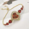 Damen Herz Quarz Armbanduhr Rot Strass Gold Schiebe Kette Bestseller Schmuck - Gold Rot