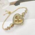 Damen Gold Herz Strass Quarzuhr elegante Schiebe Armbanduhr Schmuck Geschenke Uhr Stil - Gold