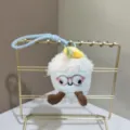 Cute plush ice cream pendant toy with glasses, soft hanging charm for bags and keys. - Blue
