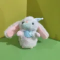 Lindo conejo de peluche esponjoso colgante con orejas largas para decoración de bolso. - 12cm / Rosa