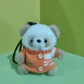 Cute panda plush pendant keychain with orange knit sweater, soft bag hanging accessory doll. - Brown and Orange Sweater