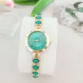 Grünes Zifferblatt Quarzuhr mit Strass, luxus goldenes Armband Design für Damen. - Gold Grün