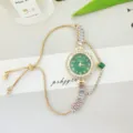 Kopsos chrysos gynaikios roloi quartz me prasino kantran strass brasioli alyside modas chic - Χρυσή Κάσα Πράσινο Καντράν