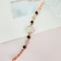 Damen Roségold Quarzarmbanduhr mit schwarzen Steinen und Strass, elegante Armbanduhr Alltag. - Roségold Schwarz