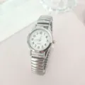 Ασημένιο ρολόι quartz με μεταλλικό ελαστικό λουράκι και καθαρά νούμερα για ηλικιωμένους - Ασημί Λευκό (Γυναίκες)