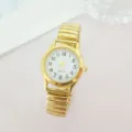 Κλασικό χρυσό γυναικείο ρολόι quartz με ελαστικό λουράκι και μεγάλα νούμερα για χρήση. - Χρυσό Λευκό Γυναικείο