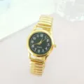 Κλασικό γυναικείο ρολόι quartz με χρυσό ελαστικό λουράκι και ευανάγνωστους αριθμούς - Χρυσό Μαύρο Γυναικείο