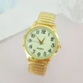 Gouden vintage quartz horloge detail, elastische metalen band, grote cijfers wijzerplaat. - Herenstijl / Goud Groen (Mannen)