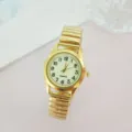 Vintage gouden quartz horloge met elastische rekbare band en grote arabische cijfers. - Damesstijl / Goud Groen (Dames)