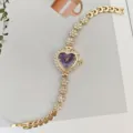 Elegante Gouden Hart Quartz Horloge Strass Dames Ketting Armband Mode Sieraad Cadeau - Goudblauw