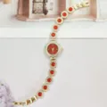 Elegante rote Kristall-Gold-Quartzuhr Armbanduhr Detailansicht für stilvolle Damen - Gold Rot