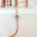 Elegant rose gold rhinestone quartz watch with floral dial and glittering bracelet for women. - Rose Gold Blue