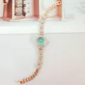 Floral rhinestone women quartz watch with rose gold chain bracelet elegant fashion accessory - Rose Gold Green