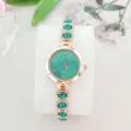 Elegante Damen Quarzuhr mit grünem Zifferblatt und Strass Armband, modischer Luxus Zeitmesser. - Roségold-Grün