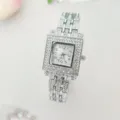 Silver square rhinestone quartz watch for women, elegant diamond ladies luxury wrist watch. - Silver