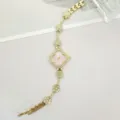 Exquisite clover shape quartz watch with rhinestones, elegant pink dial for women. - Gold Pink