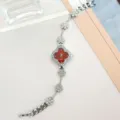 Elegant clover rhinestone quartz women watch stylish bracelet watch detail view chic accessory - Silver Red