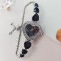 Elegante Damen Strass Herz Quarz Uhr mit verstellbarem Armband und modischem Design - Silber Schwarz