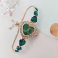 Elegante Damen Herz Strass Quarzuhr, gruener Kristall Armbanduhr Schmuckgeschenk. - Roségold Grün