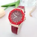 Orologio al quarzo con cinturino in pelle rossa da donna elegante moda casual - Rosso