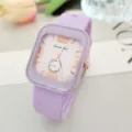 Montre quartz carree violette pour femmes et hommes, bracelet en silicone tendance. - Violet