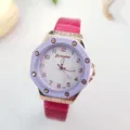 Orologio donna quarzo cinturino pelle rosa lunetta ottagonale viola moda casual - Rosso rosa
