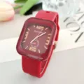Montre quartz carre en silicone rouge tendance pour homme femme et etudiant casual. - Rouge