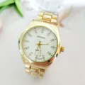 Luxury gold quartz watch for women with rhinestone markers and metal steel strap design. - Men / Gold White