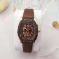 Damen Quarzuhr Tonnenzifferblatt braunes Armband Modische Freizeit Armbanduhr elegant Stil - Braun Leder