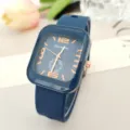 Montre quartz en silicone carrée tendance pour hommes et femmes, montre élégante avec chiffres or rose. - Bleu
