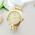 Luxury gold quartz watch for men and women, elegant rhinestone dial with steel strap. - Men / Gold