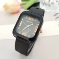 Montre quartz carrée en silicone tendance pour hommes et femmes avec cadran texturé. - Noir