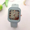 Casual women fashion square silicone quartz watch student wristwatch with swan dial design - Gray