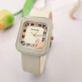 Women square silicone quartz watch casual fashion student wrist watch beige dial detail view - Beige