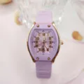 Damen Tonneau Quarzuhr mit lila Silikonarmband und digitalem Zifferblatt für den Alltag. - Violettes Silikon