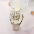 Damen Mode Quarz Uhr mit tonnenförmigem Gehäuse und Silikonarmband lässiger Stil Alltag. - Beiges Silikon