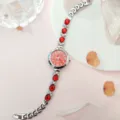Elegante Damen Quarz Armbanduhr mit roten Tropfenkristallen, stilvolles Mode Uhren Detail. - Silber Rot